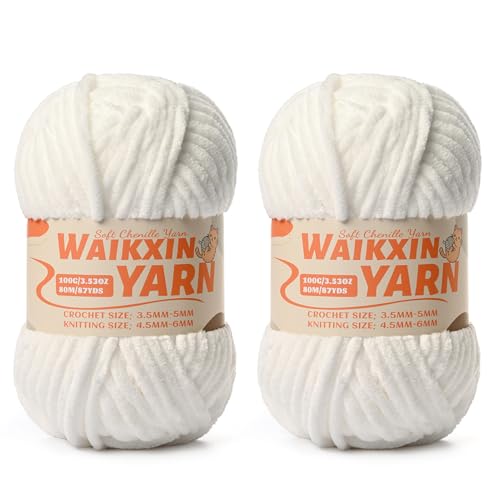 Image of (2 Snow White) 2 Pack Super Soft Fuzzy Chenille Chunky Yarn for Crocheting, 200g (175yds) Velvet Fluffy Amigurumi Yarn for Hand Knitting Baby Blankets Weaving Craft