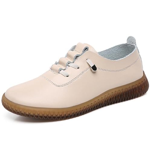 Mocasines Mujer Piel Zapatos Loafers Casual Mujer Zapatos Náuticos Mujer Planos Suaves Cómodos (Beige)