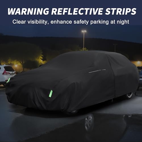 Image of X AUTOHAUX Waterproof Sedan Car Cover for 178-186 Inch Sedans - All-Weather Protection, Anti-UV, Windproof, Left Side Zipper & Mirror Pockets Heavy Duty Outdoor Vehicle Cover