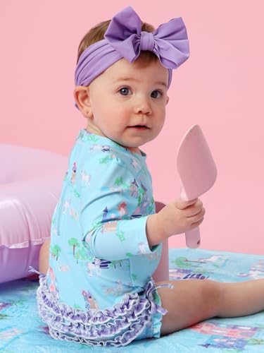Image of RuffleButts Baby Girls UPF 50+ Sun Protection Floral Printed Long Sleeve One Piece Rash Guard Swimsuit with Zipper
