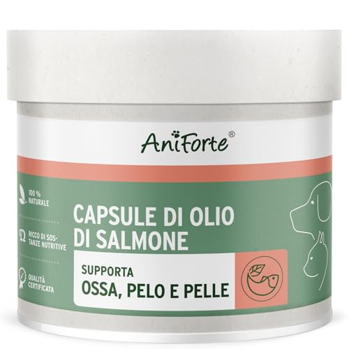 AniForte Omega 3 & 6 capsule di olio di salmone per cani 500 capsule - prodotto naturale con olio di salmone, integratore, supporta il metabolismo, la formazione delle ossa e un pelo lucido