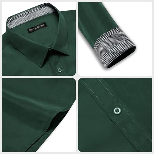 Barry.Wang Dark Emerald Green Dress Shirt for Men Hunter Forest Green Long Sleeve Checkered Cowboy Casual Western Formal by Barry.Wang - Used condition - Image 4