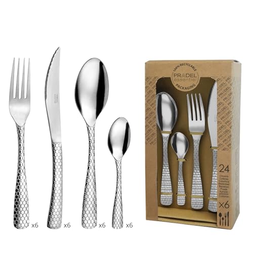 PRADEL ESSENTIEL - Ménagère 24 couverts de table pour 6 personnes - Capsule - Acier inoxydable 18/0, Finition Standard - Inox
