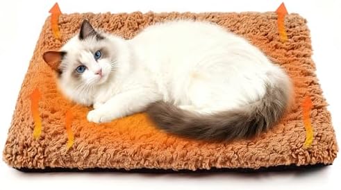 PatiencET Self Warming Cat Bed for Indoor Cats 14'' x 20'' - Cozy Fleece Heating Pad, Non-Electric Thermal Mat for Small Pets, Washable Soft Cushion for Winter Comfort and Warmth Khaki