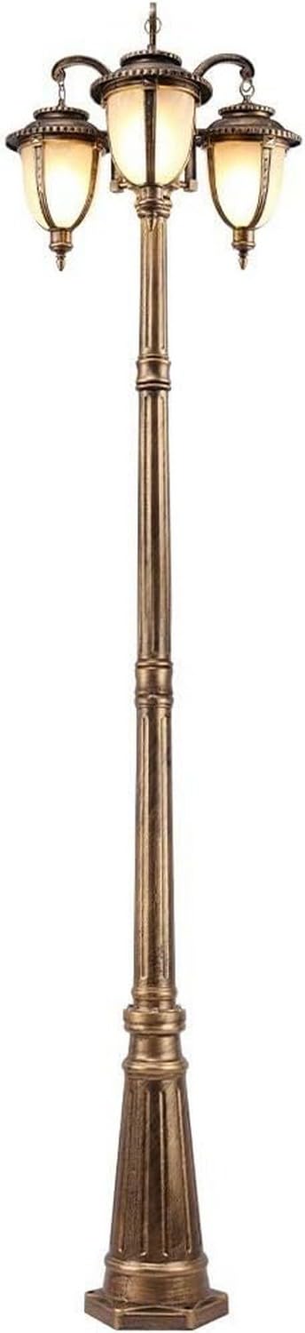 European Lawn Street High Pole Glass Pillar Light 3-Lights E27 Retro Outdoor Waterproof Anti Rust Metal Aluminum Post Light Garden Villa Aisle Street (Brass Height 290cm)