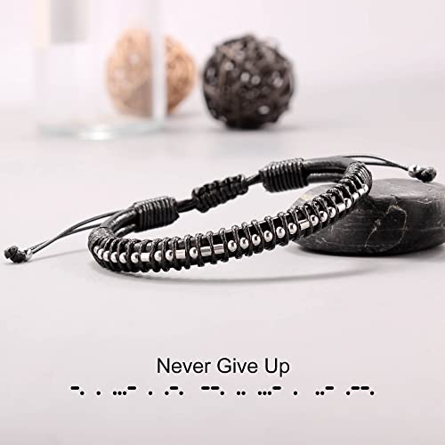 Inspirational Gifts for Men Morse Code Bracelets Mens Bracelets Graduation Gifts for Him Fathers Day Adjustable Leather Bracelet Motivational Birthday Annivesary Jewelry Stocking Stuffers for Men