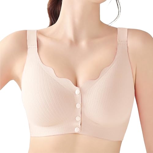 Gailife Jelly Front Closure Bras for Women Wireless No Underwire Comfort Convenient Seamless Supportive Mastectomy Bralettes, Skin, XL