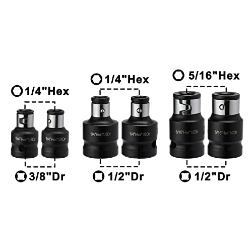 Image of Mayouko 6PCS Bit Holder Socket Adapters, Hex Bit Coupler Set, 3 /8 inch Square to 1 /4 inch Hex, 1 /2 inch Square to 1 /4 inch Hex, 1 /2 inch Square to 5 /16 inch Hex