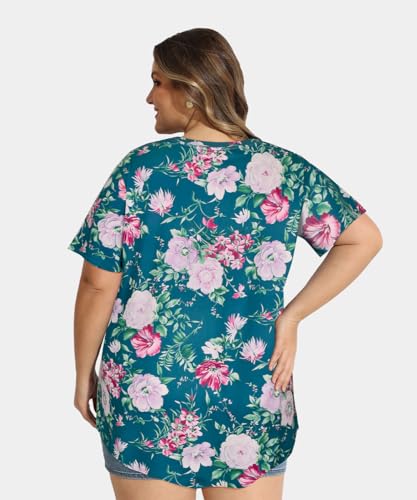 Image of RITERA Women Plus Size Tops Tie Dye V Neck Shirt Floral Camo Summer Short Sleeve Tunic Oversized Ladies Blouse XL-5XL