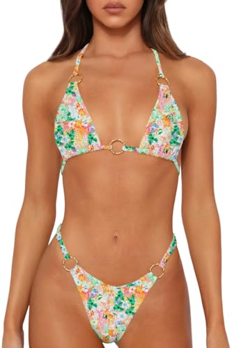 Image of MIKETAI Sexy Bikinis for Women 2 Piece Bikini Spaghetti Strap Swimsuits Solid Color Bathing Swimwear Triangle Bathing Suit
