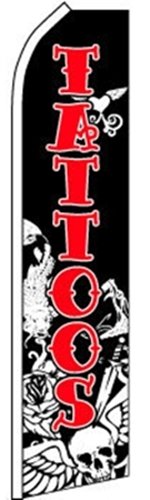 Swooper Flutter Feather Flag TATTOOS Skeleton Black Red White