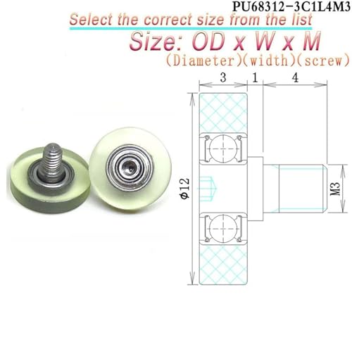 Roulement rigide à billes polyuréthane 10mm OD galet de guidage fileté M3 - 3