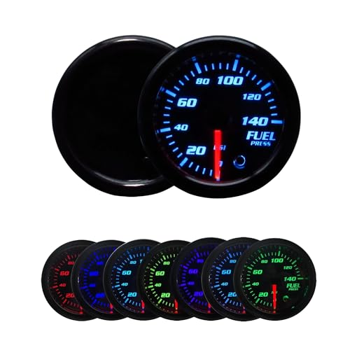 Fuel Press Gauge Tinted 7 Color 0-140 PSI 2-1/16 52mm Fuel Pressure Gauge Kit Includes Electronic Sensor - for Car & Truck