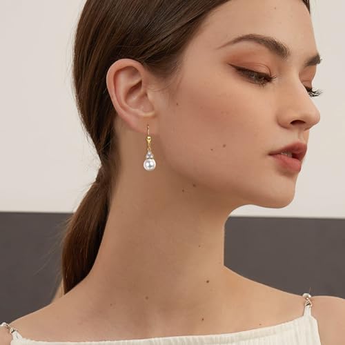 Pearl Dangle Earrings for Women - 925 Sterling Silver Rhodium Plated /14K Gold Plated Drop Earrings White/Black Pearl Dangling Wedding Jewelry Birthday Gifts for Women - Image 7