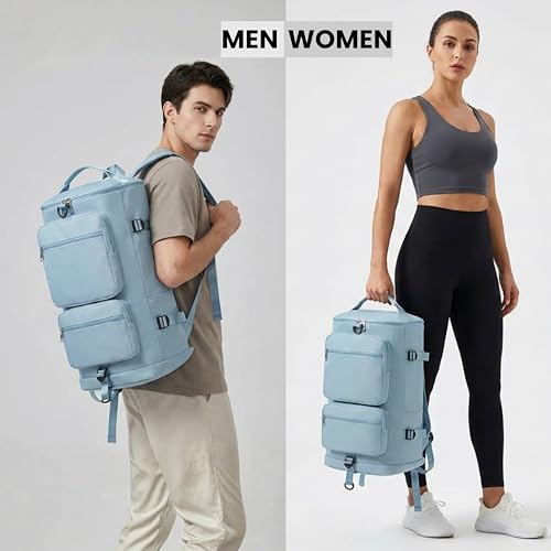 Image of POPCUBE 2in1 Nylon 26cm Lightweight Waterproof Backpack Duffle Bag w /Shoulder Straps, Small Rucksack Travel Bag for Men&Women w /Wet Pocket & Shoe Compartment(50x26x26cm) (Blue, 34 L Bucket)