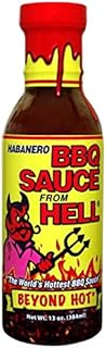 Habanero Spicy BBQ Sauce From Hell - 13 oz. - Premium Gourmet Spicy Hot Habanero Sauce for Chicken Wings and Ribs on the BBQ Grill – Warning - Try if you Dare!