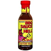 Habanero Spicy BBQ Sauce From Hell - 13 oz. - Premium Gourmet Spicy Hot Habanero Sauce for Chicken Wings and Ribs on the BBQ Grill Warning - Try if you Dare!