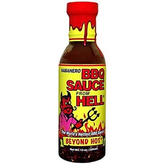 Habanero Spicy BBQ Sauce From Hell - 13 oz. - Premium Gourmet Spicy Hot Habanero Sauce for Chicken Wings and Ribs on the BBQ Grill Warning - Try if you Dare!