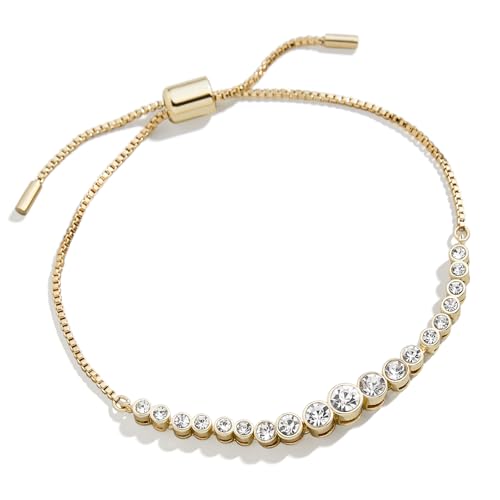 Daphne Pull Tie Bracelet for Women - Stylish, Luxurious, and Hypoallergenic Bracelet - Brass with Cubic Zirconia & Glass - Stylish Gold Bangles - Ideal Gift for Valentines (Clear, Gold)