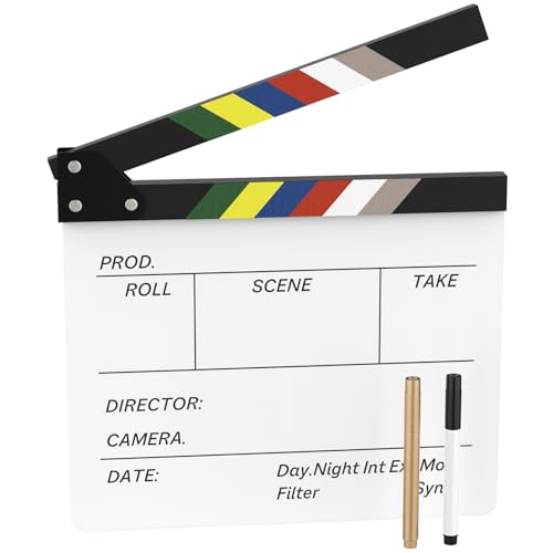 Acrylic Film Movie Clapboard Hollywood Directors Photography Studio Video TV Clapper Board with Erasable Pen Movie Theater Props Decor Acrylic Clap Board 10.5 X 11.7 inches
