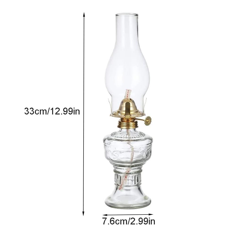 Lot de 4 lampes à huile rétro en verre de 12,99 pouces - Lampe à pétrole traditionnelle vintage antique - Éclairage d'intérieur - Lampes à huile coupe-vent pour chambre à coucher, bureau