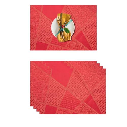 Image of YELONA Placemats for Dining Table - Heat Resistant, Non-Slip & Washable PVC Vinyl Table Mats - Set of 4, 45 x 30 cm (Rose Red)