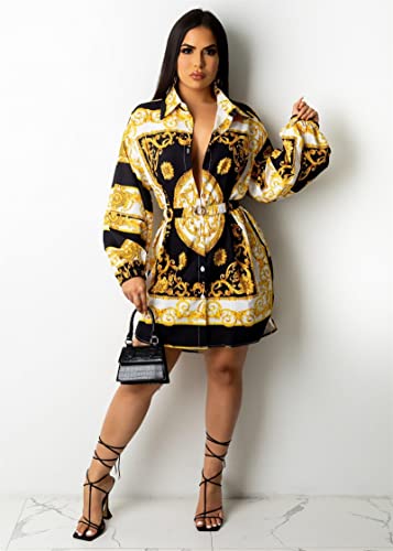 Women's Floral Button Down Shirt Dresses Casual Oversized Long Sleeve Button up Blouses Tops Mini Dress2