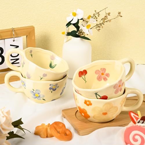 Makcnmym FLOWER MUGS 10 Oz Cute Floral Coffee Mug Irregular Latte Art Cup Lead-Free Porcelain Mug thumb #2