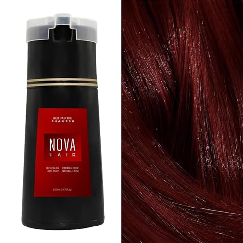 Nova champú de tinte para el cabello, instantáneo 3 en 1, Color de ingredientes naturales, champú de larga duración para mujeres y hombres (rojo)
