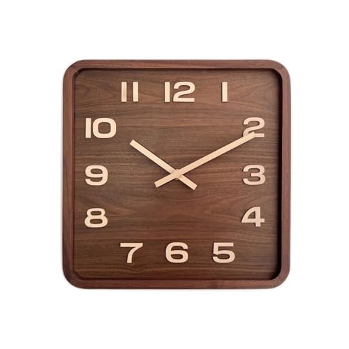 NASTYA Reloj de Pared Reloj de Pared Cuadrado de Madera, Reloj Vintage de Nogal, Asiento Simple Chino silencioso, Reloj de Pared de salón sin perforar Relojes Colgantes para Decoración (Size : M)