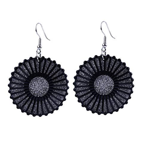 L_shop - Pendientes de Gancho Redondos clásicos Estilo bohomio Vintage con diseño de Disco Esmerilado para Mujer, Metal, Gun Black, As it is Description