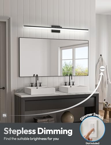 Image of VOLISUN Modern Bathroom Vanity Light 48 inch, 40W Dimmable 5CCT Led Bathroom Light Fixture Over Mirror, Black Bar Vanity Light for Bathrooms Mirror Cabinets Bedroom