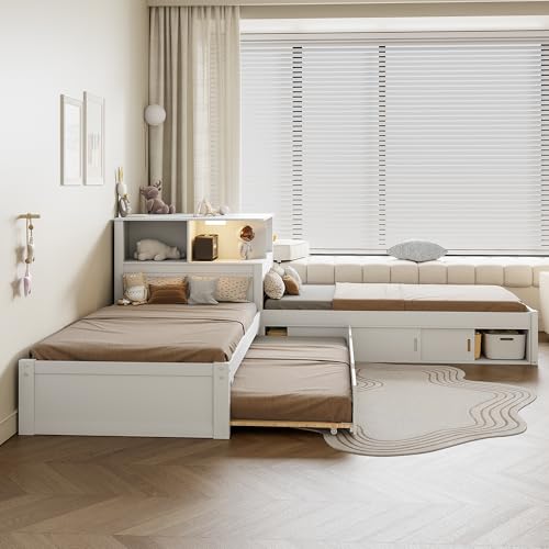 Ball & Cast Twin Size L-Shaped Platform Bed with Storage Cabinets and...