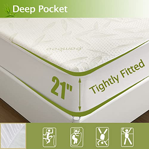Twin Xl Bamboo Waterproof Mattress Pad Cover, Soft Breathable Cooling Mattress Pad Cover, Waterproof Mattress Protector Stretches Up To 21” Deep Pocket Tightly Fitted Mattress Protection #TOP2