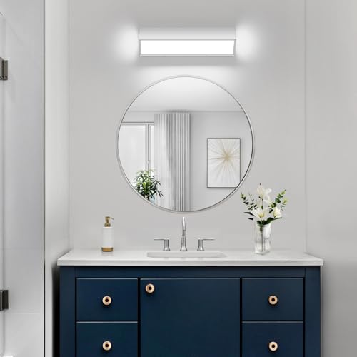 Image of 16-Inch LED Modern Bathroom Vanity Light Fixtures, Chrome Modern Acrylic Bathroom Wall Lighting Fixtures Over Mirror (Cool White 6000K)