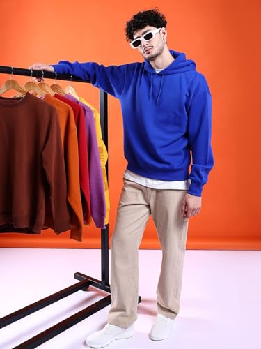 Image of The Indian Garage Co Men Regular Fit Solid Overhead Hooded Sweatshirt
