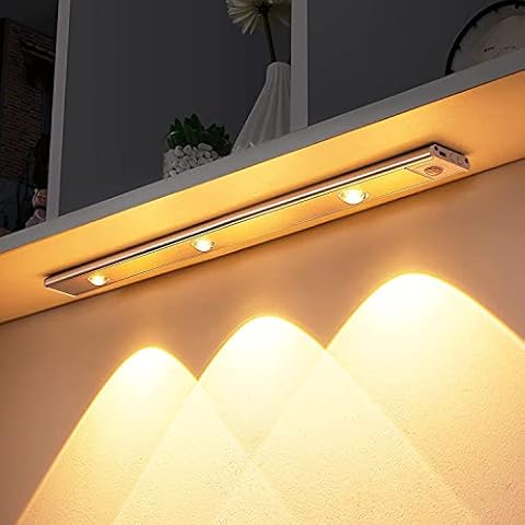 Under Cabinet Kitchen Lights, Motion Sensor Lights Indoor Rechargable LED Closet Light Under Cupboard Lighting 3 Colors Dimmable Wardrobe Lights Wireless Magnetic Stick on Lights for Counter , Stairs Cover