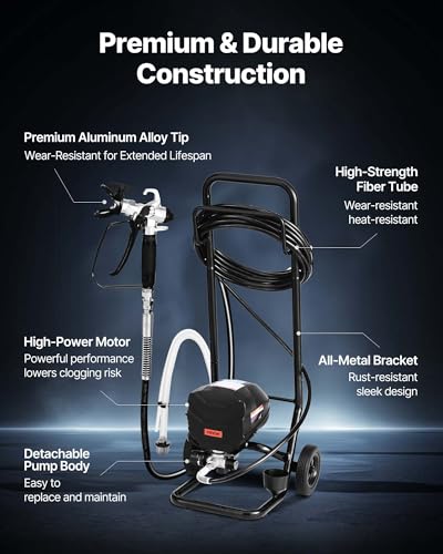 Image of VEVOR Stand Airless Paint Sprayer, 650W, 3000PSI High Pressure Airless Sprayer with Cart, Cleaning Brush, Hose, Extension Rod, Nozzles, Electric Spray Paint Machine for House Exterior and Interior