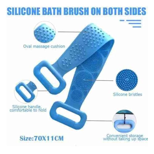 Image of Silicone Body Scrubber & Bath Brush for Deep Cleaning and Exfoliation | Soft Bristles, Non-Slip Grip, Hygienic & Reusable Body Exfoliator for Men & Women (Blue-Back scrubber)