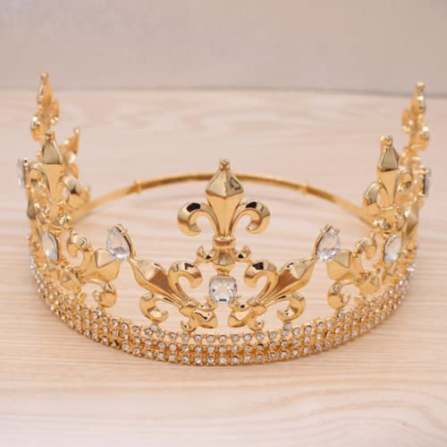 Royal King Crown Diadème rond en métal pour homme pour Noël/mariage/bal/concours de beauté, fête d'anniversaire, photographie
