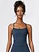 Womens Scoop Neck Longline Sports Bras Fixed Cross Back Women Workout Crop Tank Tops with Built in Bra Active Wear Athletic Work Out Gym Yoga Padded Bra Tank Top Dark Blue S