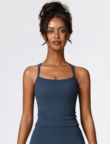 Image of QBGJTD Womens Longline Sports Bras Cross Back Active Gym Yoga Padded Workout Crop Tank Top with Built in Bra