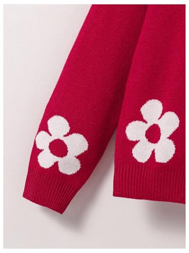 Image of BEAUDRM Girl's Cute Bow Sweater Crew Neck Long Sleeve Drop Shoulder Loose Pullover Tops