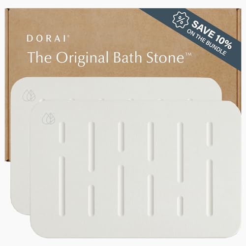 Image of Dorai Home Stone Bath Mat Set - Premium Diatomaceous Earth Bath Floor Mats with Non-Slip Base, Fast-Drying Modern Shower Mat for Bathroom | Rain Sandstone, 2 Pack - 23.6"x15.4"
