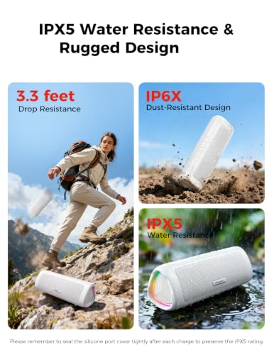 Image of Bluetooth Speaker, 20W HD Sound, Portable Wireless, IPX5 Waterproof, Up to 24H Playtime, TWS Pairing, for Home /Party /Outdoor /Camping /Beach Essentials, Electronic Gadgets, Birthday Gift (White)