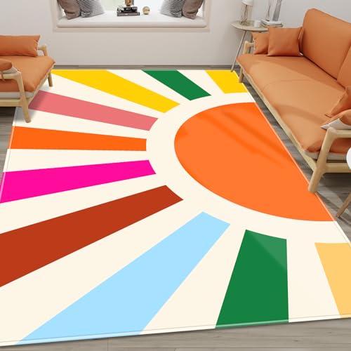 AKASISRUG Kids Rugs for Playroom, Boho Washable Area Rug for Kids Room, Rainbow Kids Nursery Rug Non-Slip Sunshine Carpet Ultra Soft Colorful Rug for Classroom Office Dining Room (78.7X59 INCH)