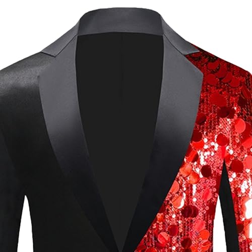 Blazers for Men's Color Block Peak Lapel Tuxedo Fashion Sequin Splicing Coats Sparkly Patchwork Suit Jacket2