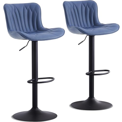 Kidol & Shellder Bar Stools Set of 2 Modern Barstools Adjustable Swivel Faux Leather Counter Stools Wing Back Breakfast Bar Chairs, Purple, 3-5 Mins to Assemble