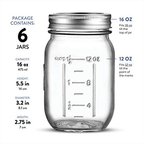 Paksh Novelty Mason Jars - Food Storage Container - 6-Pack - Airtight Container For Pickling, Canning, Candles, Home Decor, Overnight Oats, Fruit Preserves, Jam Or Jelly #TOP2