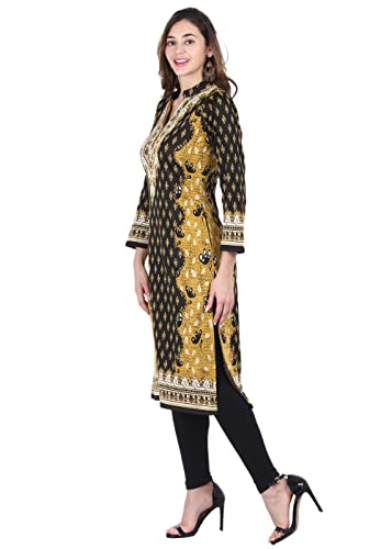 Image of Rosary Women's Winter Wear Jacquard Woolen Straight Kurti with 2 Side Pockets,RZ3204MUSTARD-2XL